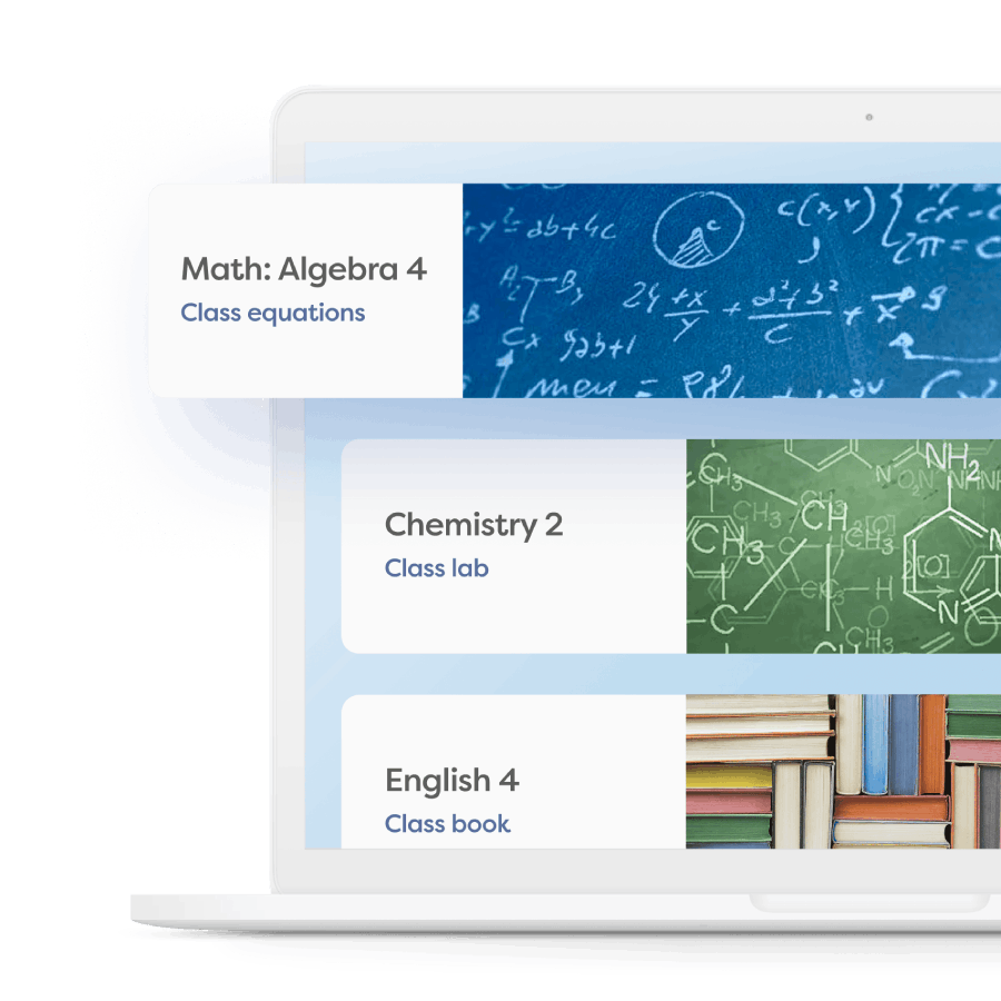 A laptop screen displaying pages of Algebra 2 and Chemistry 2 textbooks, showcasing academic content and study materials.