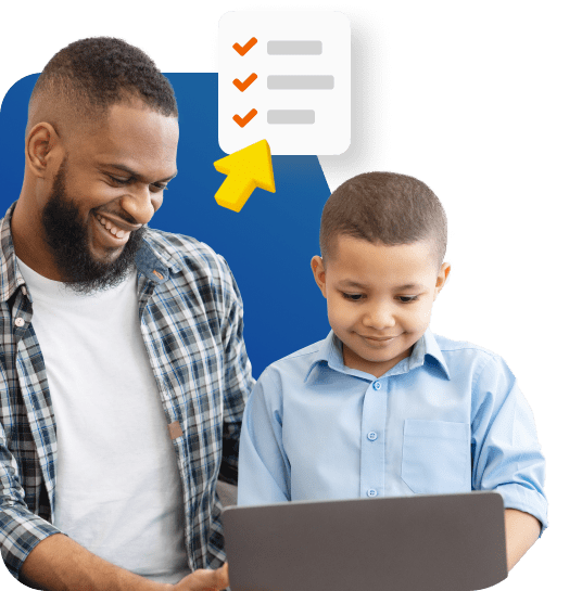 A father and son collaborate on a laptop, sharing ideas and learning together in a warm, engaging environment.