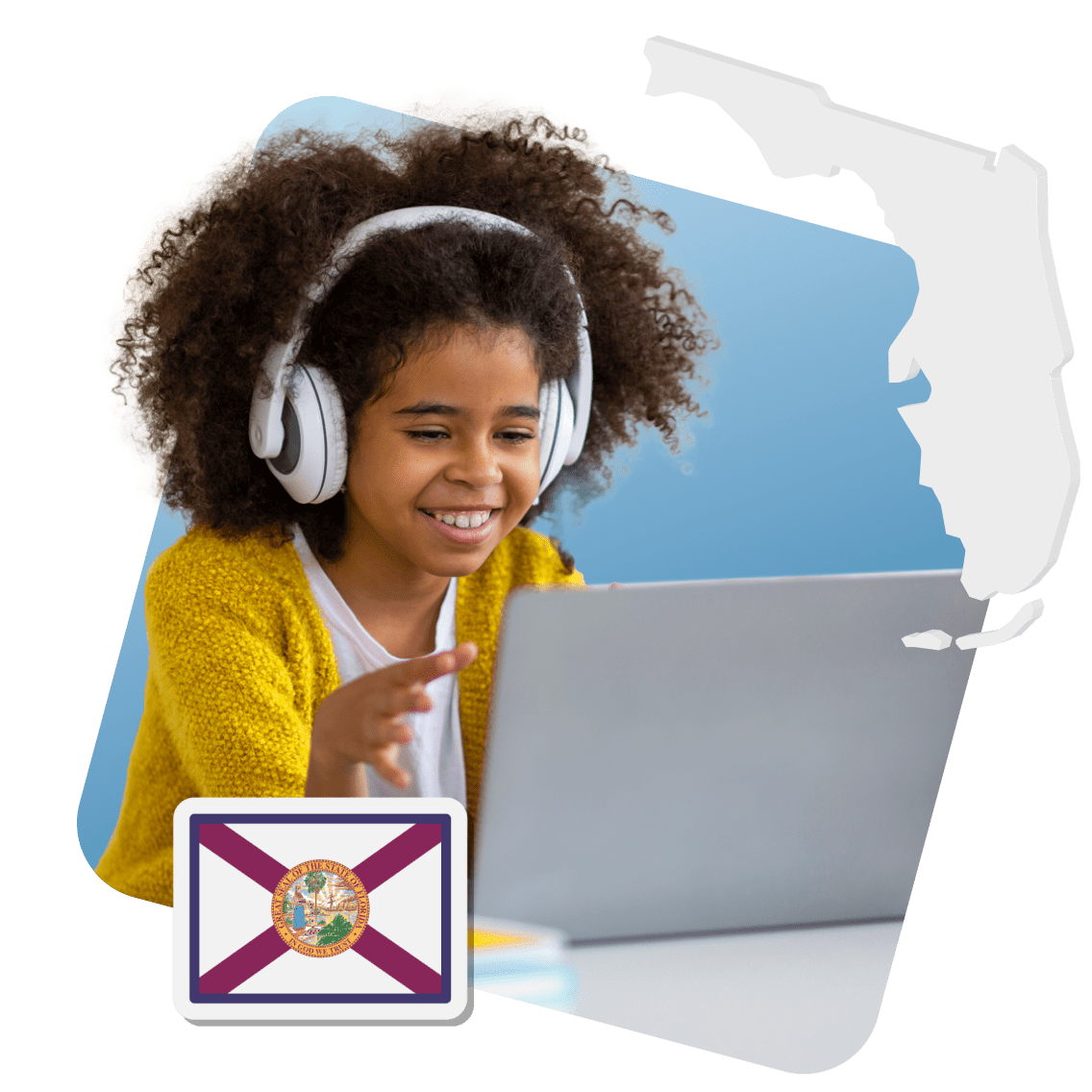 A digital classroom setting representing Florida online school, featuring students engaged in virtual learning on their devices.