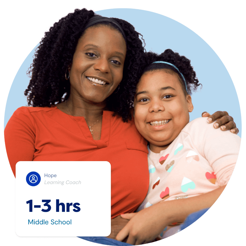 A mother and daughter proudly display their 1-3 hours middle school badge, showcasing their achievement together.